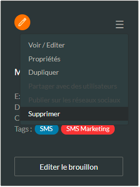 Supprimer une campagne SMS existante