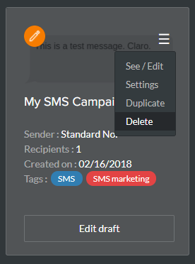 Supprimer une campagne SMS existante