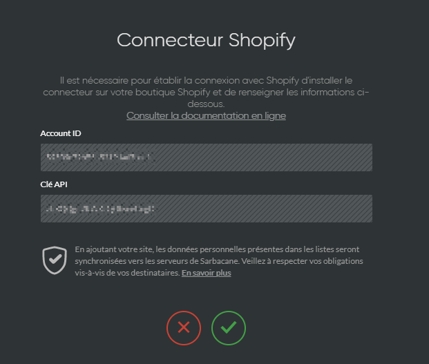 Paramétrage connecteur Shopify